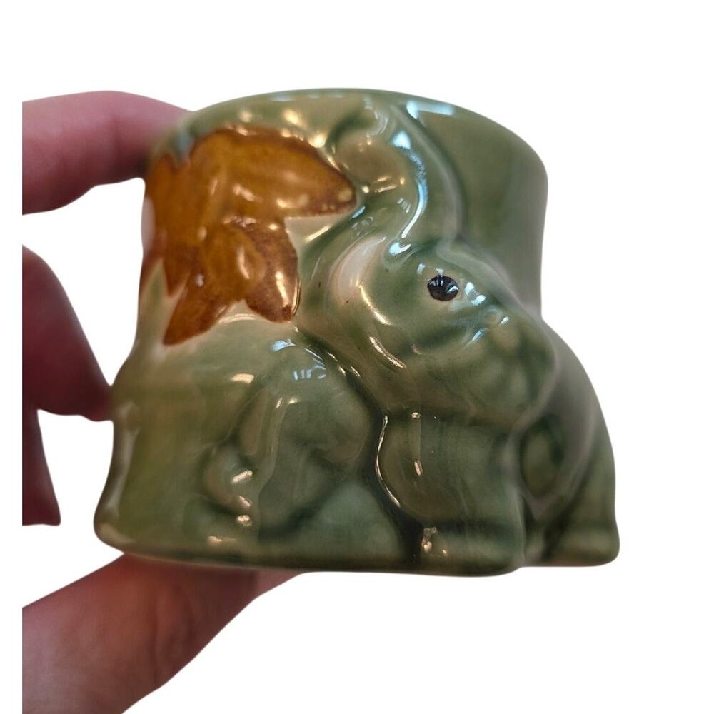 Small Vintage Majolica Elephant Planter Pot MCM